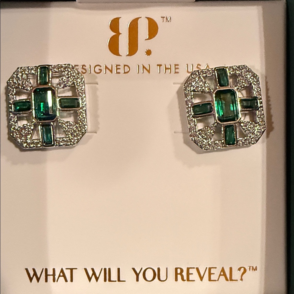 BP Birthday Collection Lab created Emerald Square Stud Earrings - Picture 2 of 4